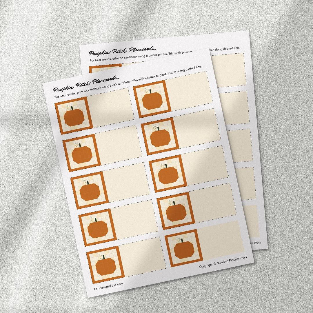 Pumpkin Patch Quilt-Inspired Place Cards - pdf